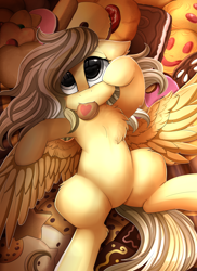 Size: 2550x3509 | Tagged: safe, artist:pridark, derpibooru import, oc, oc only, oc:ivoryquest, pegasus, pony, cookie, cute, female, food, mare, ocbetes, solo