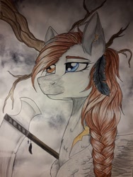 Size: 774x1032 | Tagged: safe, artist:clarissa0210, derpibooru import, oc, pegasus, pony, female, mare, scythe, solo, traditional art