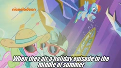 Size: 1280x720 | Tagged: safe, derpibooru import, screencap, daisy, flower wishes, neon lights, rainbow dash, rising star, pegasus, pony, father knows beast, image macro, meme, nickelodeon