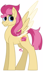 Size: 1923x3120 | Tagged: safe, artist:missmele-madness, derpibooru import, oc, oc:scarlet dawn, pegasus, pony, female, mare, offspring, parent:flash sentry, parent:sunset shimmer, parents:flashimmer, simple background, solo, white background