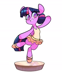 Size: 1977x2325 | Tagged: safe, artist:sourspot, derpibooru import, twilight sparkle, twilight sparkle (alicorn), alicorn, pony, ballerina, ballet slippers, clothes, cute, female, looking down, mare, pose, simple background, smiling, solo, tutu, twiabetes, twilarina, white background