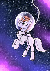 Size: 2894x4093 | Tagged: safe, artist:koshakevich, derpibooru import, oc, oc:littlepip, pony, unicorn, fallout equestria, astronaut, fanfic, fanfic art, female, hooves, horn, mare, solo, space, spacesuit, stars