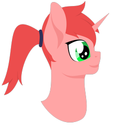 Size: 3000x3311 | Tagged: safe, artist:alltimemine, derpibooru import, oc, oc only, oc:glowink, pony, unicorn, bust, female, head, horn, inkscape, lineless, mare, ponytail, portrait, profile, simple background, smiling, solo, transparent background, vector