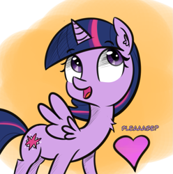 Size: 811x816 | Tagged: safe, artist:artiks, derpibooru import, twilight sparkle, twilight sparkle (alicorn), alicorn, pony, abstract background, cute, dialogue, female, floating heart, heart, mare, please, solo, twiabetes