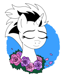 Size: 857x1016 | Tagged: safe, artist:linedraweer, derpibooru import, oc, oc only, oc:mutilater, alicorn, pony, alicorn oc, commission, female, flower, rose, simple background, solo, transparent background, vector, wreath