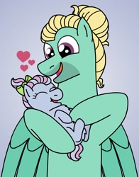 Size: 1493x1909 | Tagged: safe, artist:kindheart525, derpibooru import, zephyr breeze, oc, oc:turquoise edge, pegasus, pony, baby, baby pony, father and child, father and daughter, female, kindverse, male, offspring, parent and child, parent:limestone pie, parent:zephyr breeze, parents:zephyrstone