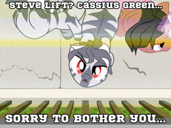 Size: 2000x1500 | Tagged: safe, artist:aaronmk, derpibooru import, pony, unicorn, zebra, baseball bat, boots riley, context is for the weak, fence, looking up, magic, male, sorry to bother you