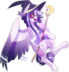 Size: 2408x2518 | Tagged: safe, artist:emily-826, artist:skimea, derpibooru import, oc, oc only, oc:kama, oc:shylu, pegasus, pony, female, fusion, hat, mare, simple background, solo, staff, transparent background, witch hat