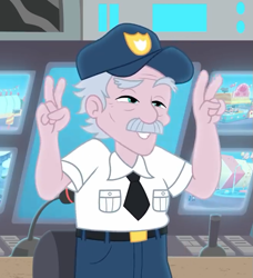 Size: 657x720 | Tagged: safe, derpibooru import, screencap, stanley excelsior, better together, equestria girls, rollercoaster of friendship, background human, cropped, excelsior, implying, male, old man, security guard, stan lee