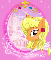 Size: 1900x2200 | Tagged: safe, artist:avchonline, derpibooru import, oc, oc:sean, pegasus, pony, bust, canterlot royal ballet academy, clothes, cosplay, costume, crossdressing, disney, dress, ear piercing, earring, eyeshadow, jewelry, makeup, male, piercing, portrait, princess aurora, solo, tiara