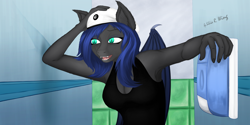 Size: 4000x2000 | Tagged: safe, artist:silviawing, derpibooru exclusive, derpibooru import, oc, oc only, oc:silvia rhea wing, anthro, bat pony, armpits, bat pony oc, bat wings, bathroom, beret, black shirt, blue hair, clothes, cyan eyes, cyrillic, ear fluff, emotes, emotional, emotions, fangs, female, gray skin, hat, mare, meme, meme face, military, military uniform, nightpony, ponified, russian, signature, solo, toilet, wings