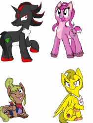 Size: 768x1024 | Tagged: safe, artist:princessmuffinart, derpibooru import, earth pony, pegasus, pony, unicorn, angel (lilo and stitch), chica, crossover, disney, five nights at freddy's, ponified, shadow the hedgehog, sonic the hedgehog (series), tetra, the legend of zelda