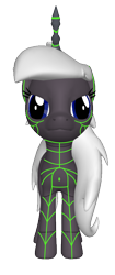 Size: 1396x3338 | Tagged: safe, alternate version, artist:liolu, derpibooru import, oc, pony, 3d, 3d model, blue eyes, cape, clothes, face, furi, grey skin, horn, male, png, ponified, rider, simple background, the stranger, transparent background, white hair