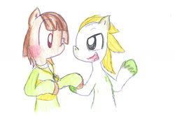 Size: 1280x852 | Tagged: safe, artist:princessmuffinart, derpibooru import, pony, chara, flowey, ponified, traditional art, undertale