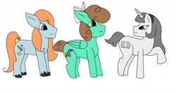 Size: 2041x1082 | Tagged: safe, artist:mintymelody, derpibooru import, oc, oc:mint melody, oc:needle point, oc:novella, earth pony, pegasus, pony, unicorn