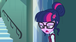 Size: 1920x1080 | Tagged: safe, derpibooru import, screencap, sci-twi, twilight sparkle, equestria girls, friendship games, clothes, crystal prep academy uniform, female, glasses, school uniform, solo, what more is out there