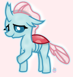 Size: 992x1054 | Tagged: safe, artist:rainbow eevee, derpibooru import, ocellus, changedling, changeling, cute, diaocelles, female, pink background, shy, simple background, solo