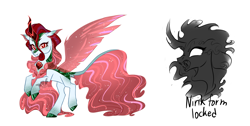 Size: 2000x1009 | Tagged: safe, artist:sapphirescarletta, derpibooru import, oc, changeling, hybrid, kirin, adoptable, solo