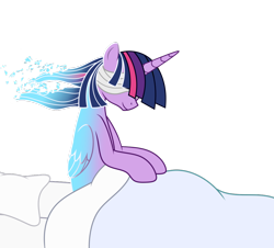 Size: 1024x926 | Tagged: safe, artist:mirrorcrescent, derpibooru import, twilight sparkle, twilight sparkle (alicorn), alicorn, pony, comic:recall the time of no return, atg 2018, bandage, bed, covering eyes, dying, female, mare, newbie artist training grounds, simple background, solo, transparent background