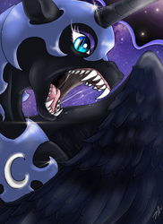 Size: 800x1100 | Tagged: safe, artist:joselyn565, derpibooru import, nightmare moon, pony, drool, eerie, fangs, solo, teeth