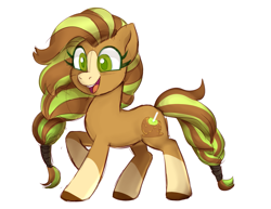 Size: 1293x1000 | Tagged: safe, artist:sickly-sour, derpibooru import, oc, oc only, oc:caramel apple, earth pony, pony, apple, caramel apple (food), female, food, socks (coat marking), solo