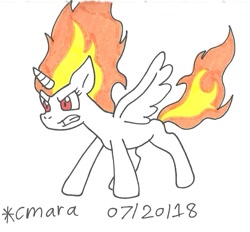 Size: 953x883 | Tagged: safe, artist:cmara, derpibooru import, twilight sparkle, twilight sparkle (alicorn), alicorn, angry, mane of fire, ponyta twilight, rage-shift, rapidash twilight, solo, traditional art