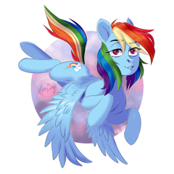 Size: 1600x1600 | Tagged: safe, artist:hollybright, derpibooru import, rainbow dash, pegasus, pony, ambiguous facial structure, backwards cutie mark, female, mare, solo