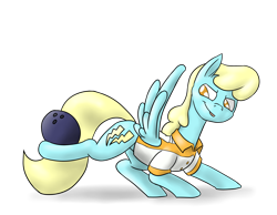 Size: 3508x2718 | Tagged: safe, artist:timsplosion, derpibooru import, sassaflash, pegasus, pony, background pony, bowling ball, clothes, female, mare, shirt, simple background, solo, transparent background