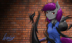 Size: 2066x1240 | Tagged: safe, artist:kiminofreewings, derpibooru import, oc, oc only, oc:mumey chan, anthro, bat pony, human, vampire, anthro oc, bat pony oc, dark power, evil grin, face, fantasy, full color, grin, smiling, solo