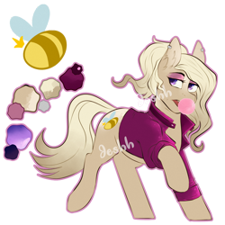 Size: 1000x1000 | Tagged: safe, artist:jeshh, derpibooru import, oc, oc:dilly dally, earth pony, pony, bubblegum, clothes, female, food, gum, mare, reference sheet, shirt, simple background, solo, transparent background