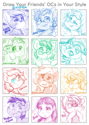 Size: 2500x3500 | Tagged: safe, artist:midnightpremiere, derpibooru import, oc, oc:amarynceus, oc:brian, oc:lexi, oc:no talent, oc:nora mermaid, oc:rhythm frame, pony, unicorn, drawyourfriendsocs, female, mare