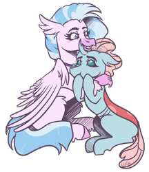 Size: 2095x2425 | Tagged: safe, artist:kikirdcz, derpibooru import, ocellus, silverstream, changedling, changeling, classical hippogriff, hippogriff, commission, cute, diaocelles, diastreamies, female, hug, lesbian, ocellustream, shipping, simple background, transparent background