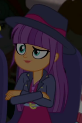 Size: 251x375 | Tagged: safe, derpibooru import, screencap, ginger owlseye, better together, equestria girls, opening night, cropped, cute, fedora, female, hat, owlabetes