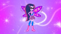 Size: 1334x750 | Tagged: safe, artist:gouhlsrule, artist:user15432, derpibooru import, sci-twi, twilight sparkle, human, equestria girls, alternate hairstyle, believix, boots, clothes, crossover, element of magic, fairy, fairy wings, glasses, hairstyle, hasbro, hasbro studios, high heel boots, high heels, humanized, purple wings, rainbow s.r.l, shoes, winged humanization, wings, winx club