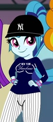 Size: 254x585 | Tagged: safe, derpibooru import, edit, edited screencap, screencap, sonata dusk, equestria girls, rainbow rocks, baseball cap, cap, cropped, hat, new york yankees, solo focus