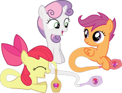 Size: 8442x6400 | Tagged: safe, artist:parclytaxel, derpibooru import, apple bloom, scootaloo, sweetie belle, earth pony, genie pony, pegasus, pony, unicorn, .svg available, absurd resolution, ain't never had friends like us, bottle, cutie mark crusaders, eyes closed, female, filly, floating, genie, scootaloo can fly, simple background, smiling, transparent background, vector