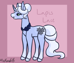 Size: 1750x1500 | Tagged: safe, artist:misskanabelle, derpibooru import, oc, oc:lapis lace, pony, unicorn, female, laurel, mare, offspring, parent:photo finish, parent:pokey pierce, parents:photopierce, signature, solo