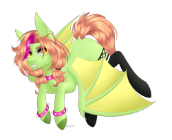 Size: 2593x2113 | Tagged: safe, artist:ohhoneybee, derpibooru import, oc, oc:sucker punch, bat pony, pony, clothes, female, mare, simple background, socks, solo, transparent background