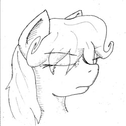 Size: 720x719 | Tagged: safe, derpibooru import, oc, oc only, oc:maría teresa de los ponyos paguetti, earth pony, pony, female, hair over one eye, mare, monochrome, simple background, sketch, thinking, traditional art, transparent background