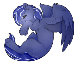 Size: 1678x1404 | Tagged: safe, artist:niyukay, derpibooru import, oc, oc only, oc:lightning flare, pegasus, pony, blank flank, commission, curled up, cute, ear fluff, eyes closed, flying, hooves, male, smiling, solo, stallion, wings