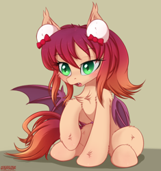 Size: 1280x1362 | Tagged: safe, artist:orang111, derpibooru import, oc, oc only, oc:kiria tangent, bat pony, pony, bat pony oc, chest fluff, cute, female, mare, ocbetes, open mouth, simple background, sitting, solo