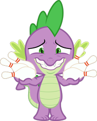 Size: 3000x3746 | Tagged: safe, artist:sollace, derpibooru import, spike, dragon, horse play, .svg available, bowling pin, grin, juggling, male, nervous, nervous grin, simple background, smiling, solo, transparent background, vector