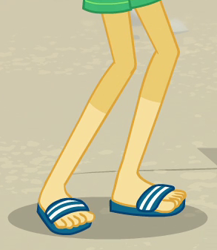 Size: 293x337 | Tagged: safe, derpibooru import, screencap, snails, better together, equestria girls, forgotten friendship, clothes, cropped, feet, legs, male, male feet, pictures of legs, sandals, shorts, tan lines, toes