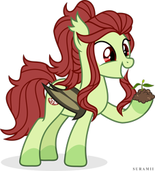 Size: 9538x10490 | Tagged: safe, artist:suramii, derpibooru import, oc, oc:mari flo, bat pony, absurd resolution, bat pony oc, female, plant, simple background, smiling, socks (coat marking), soil, solo, transparent background