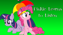 Size: 1366x768 | Tagged: artist needed, safe, derpibooru import, edit, pinkie pie, twilight sparkle, earth pony, pony, hat, umbrella hat, veggietales