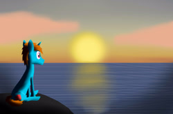 Size: 2048x1350 | Tagged: safe, artist:flammerfime, derpibooru import, oc, oc:flammer fime, cloud, ocean, reflection, sitting, sky, sunset