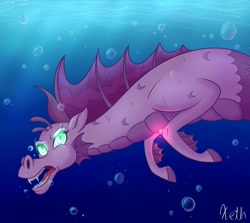 Size: 1266x1131 | Tagged: safe, artist:xethshade, derpibooru import, aria blaze, siren, bubble, female, glowing eyes, ocean, open mouth, sharp teeth, solo, teeth, underwater