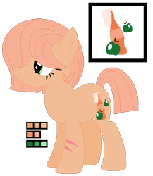 Size: 344x396 | Tagged: safe, artist:awoomarblesoda, derpibooru import, oc, oc:apple soda, earth pony, pony, female, mare, offspring, parent:big macintosh, parent:fluttershy, parents:fluttermac, reference sheet, scar, simple background, solo, transparent background