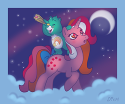 Size: 1200x1000 | Tagged: safe, artist:donkeyinthemiddle, derpibooru import, galaxy (g1), pony, unicorn, g1, care bears, cloud, crossover, moon, night, stargazing, stars, wish bear