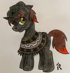 Size: 1024x1064 | Tagged: safe, artist:dawn-designs-art, derpibooru import, oc, oc:shooter mccherries, pony, unicorn, ponies of the vineyard, rpg, solo, traditional art